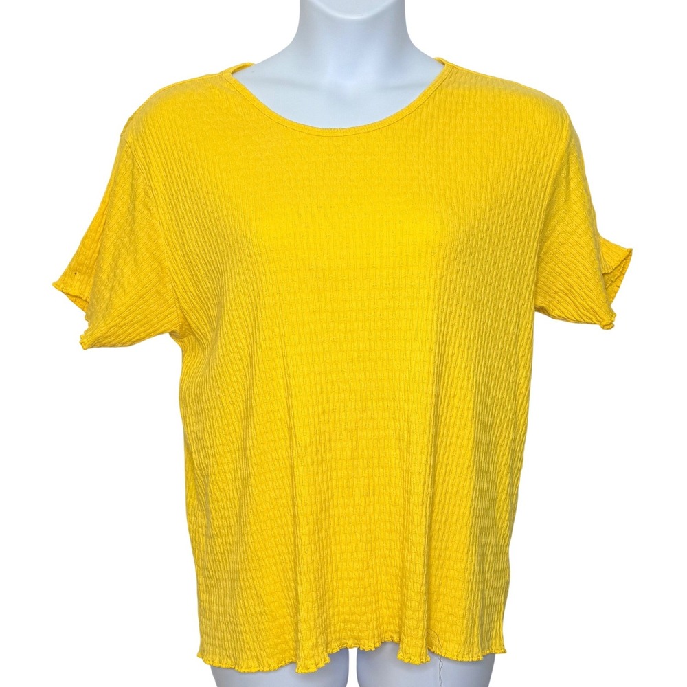 AK America Textured Ribbed Top Women 22/24 Yellow Lettuce Edge Trim Work Casual